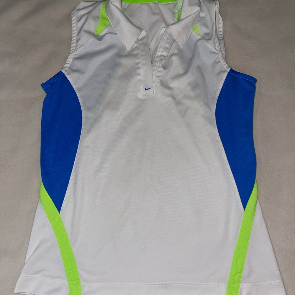 Nike Women's White, Blue,‎ and Neon Green Sleeveless Top